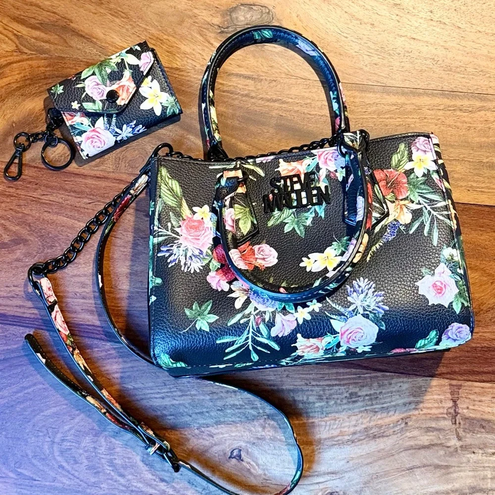Steve Madden Floral Black Leather Women's Bag - Picture 4 of 13